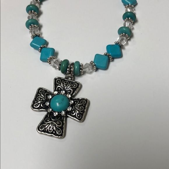 Southwestern Turquoise Cross Necklace - Picture 2 of 5